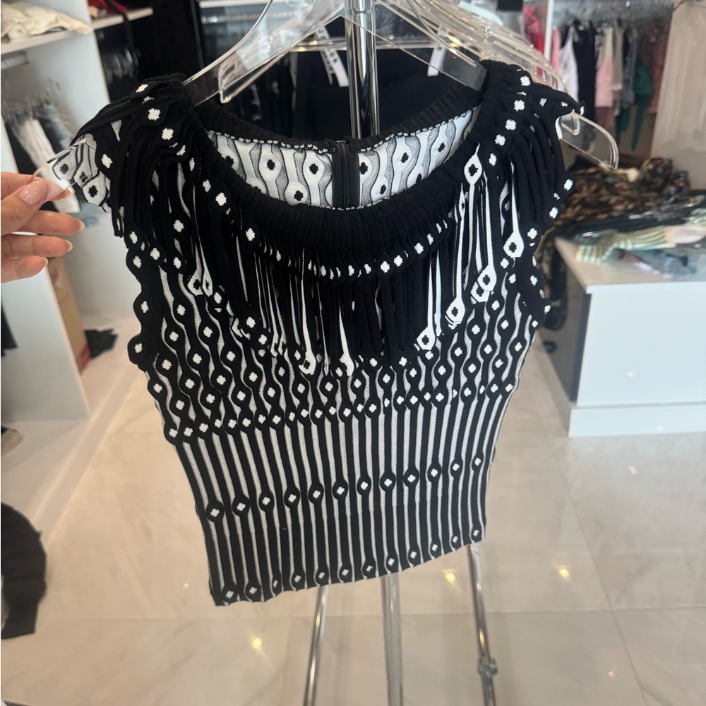 Alaia Black and White Graphic Embellished Blouse
